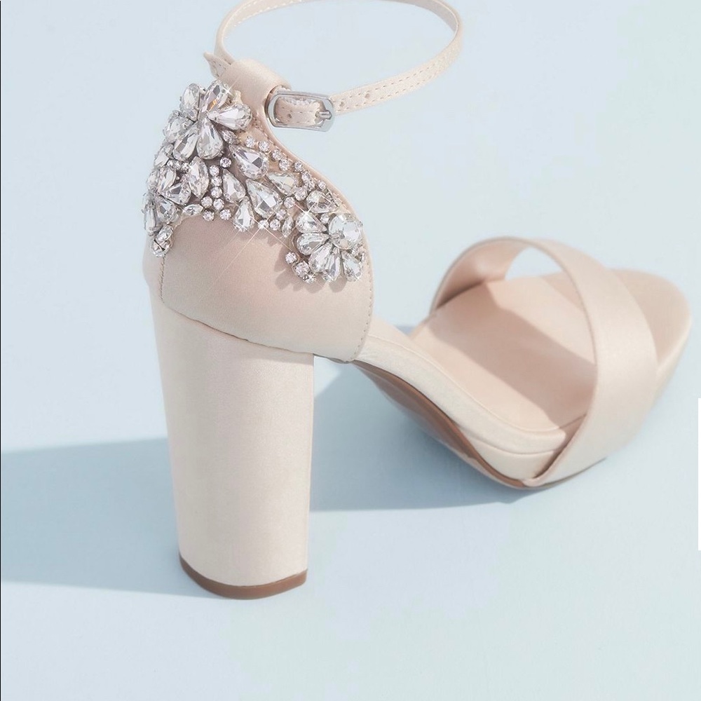 Crystal Embellished Satin Platform Heels